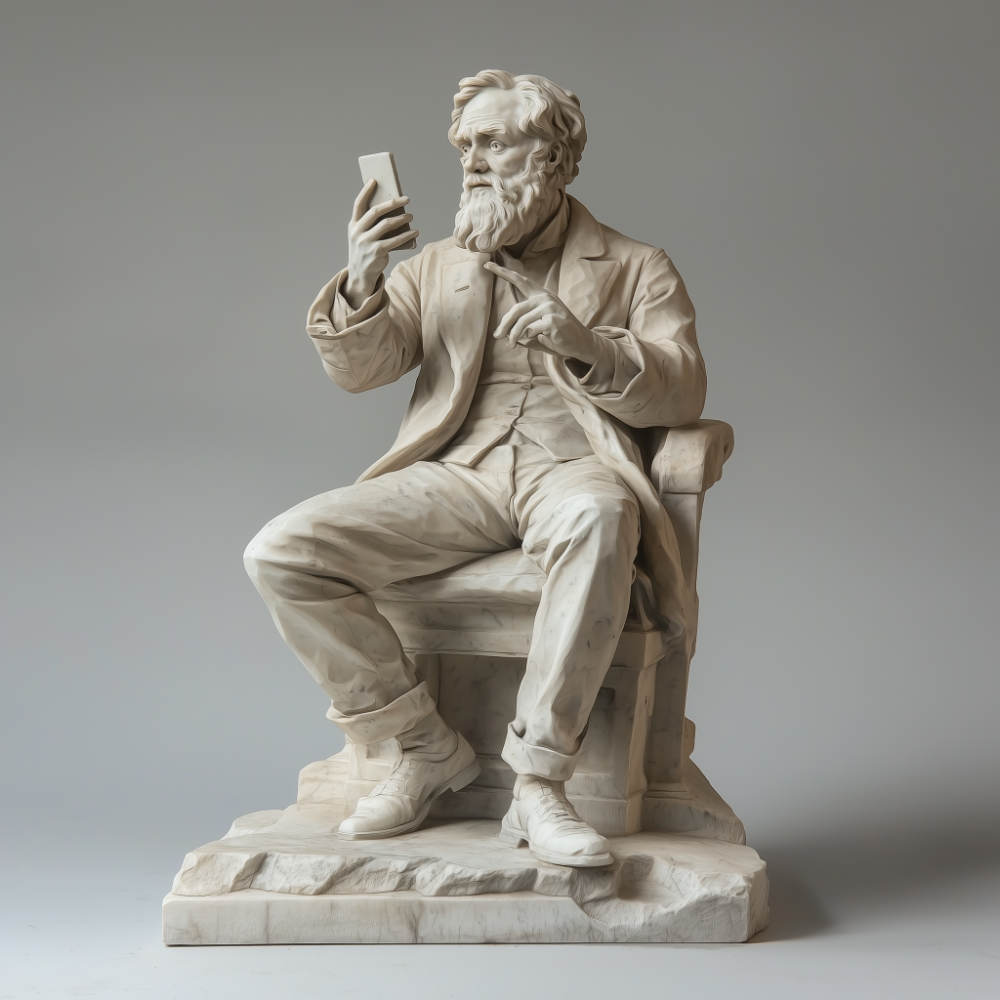 Jan Neruda writing a comment, unknown artist, plaster modelletto, circa 1880, Collection of the National Gallery in Prague